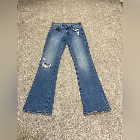 R1893 distress bootcut jeans womens sz 2 low rise medium wash blue jeans - Picture 1 of 12